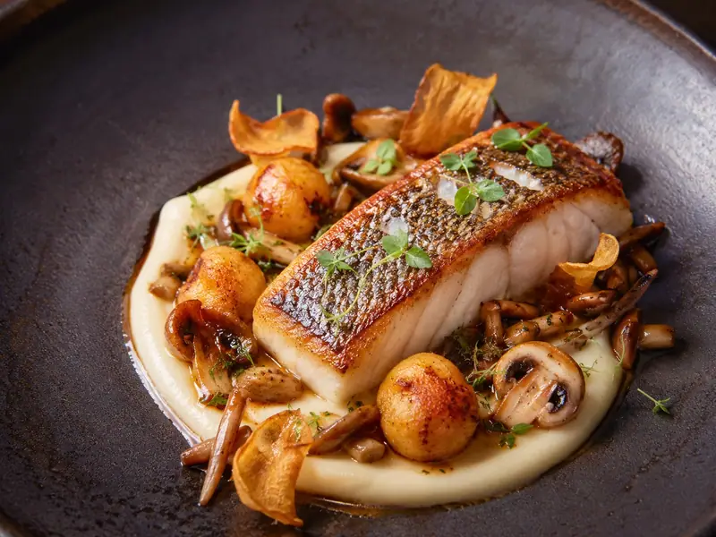 Cod with Jerusalem artichoke and hazelnuts