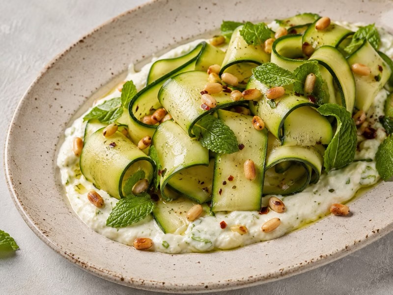 Courgette salad using the whole courgette