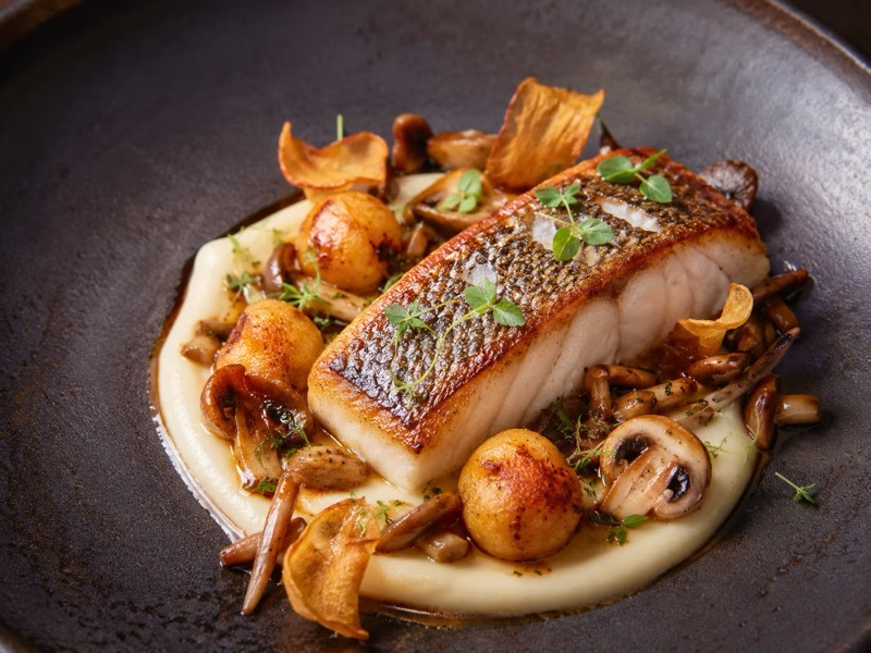 Cod with Jerusalem artichoke and hazelnuts